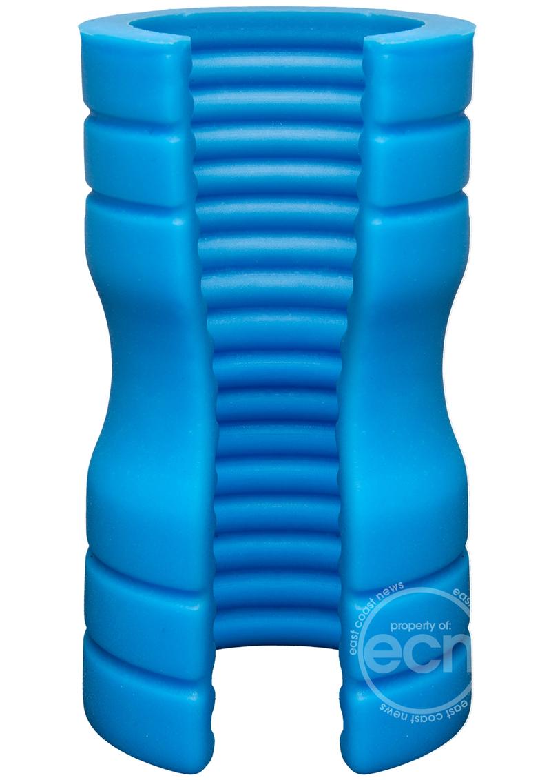 OptiMALE Ribbed Truskyn Silicone Masturbator - Blue