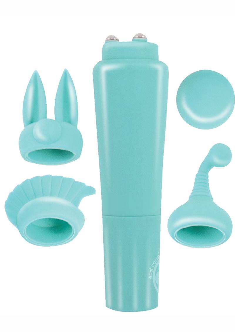 Intense Clit Teaser Kit Mini Vibrator with Silicone Attachments -Aqua