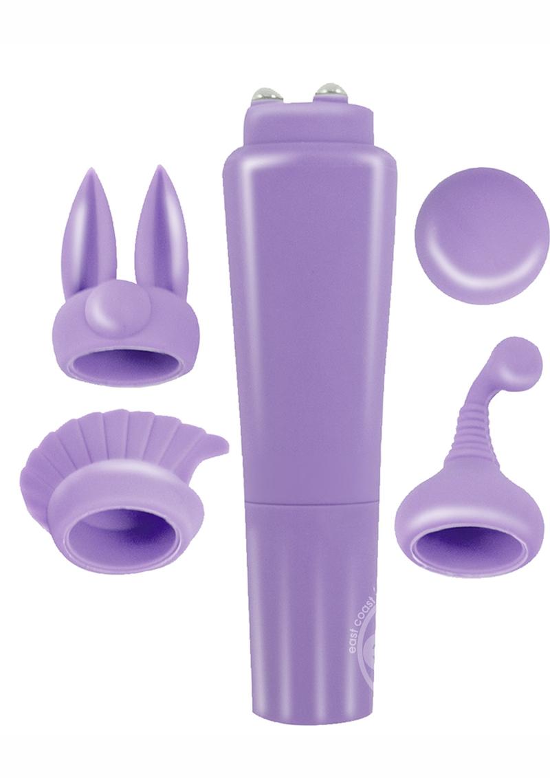Intense Clit Teaser Kit Mini Vibrator with Silicone Attachments -Purple