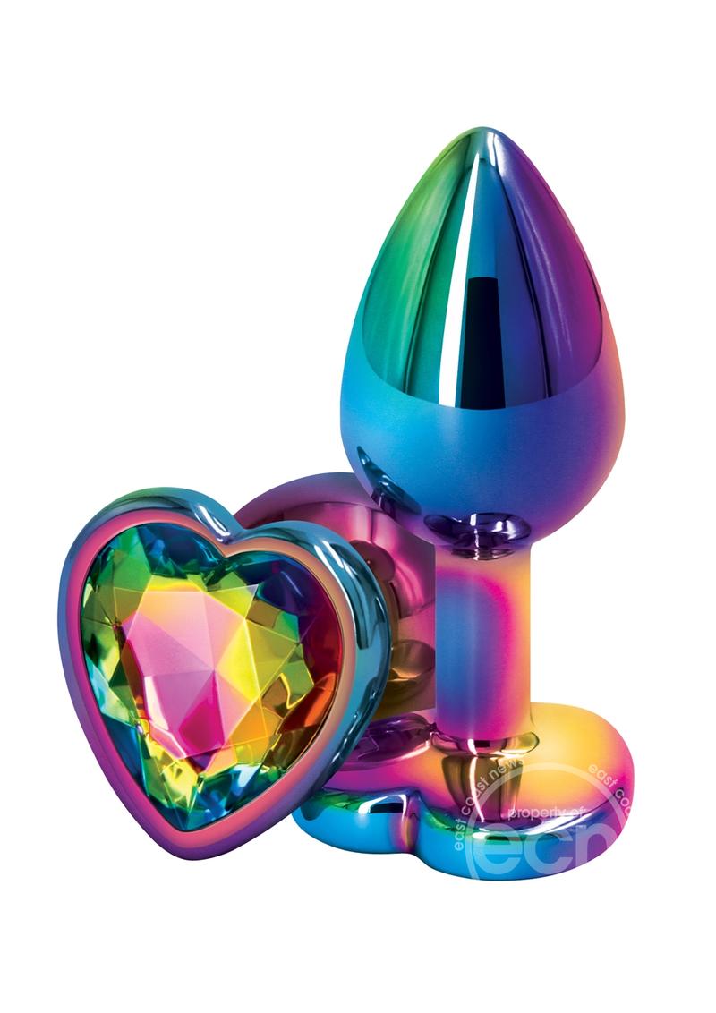 Rear Assets Multicolor Heart Anal Plug - Small - Rainbow