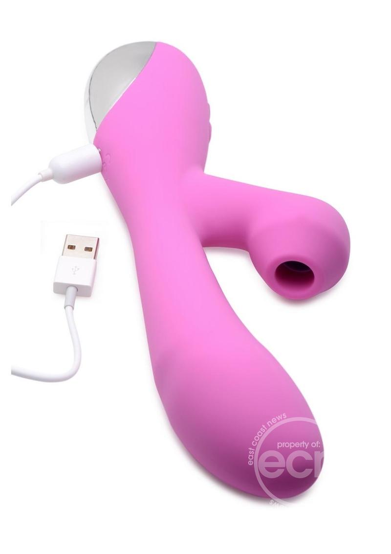 Inmi Shegasm 5 Star Rabbit Suction Come Hither Rechargeable Silicone Vibrator - Pink
