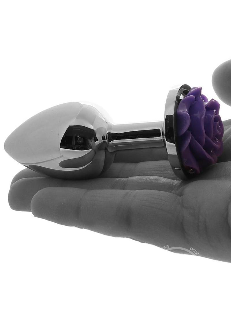 Rear Assets Rose Aluminum Anal Plug - Small - Purple/Silver