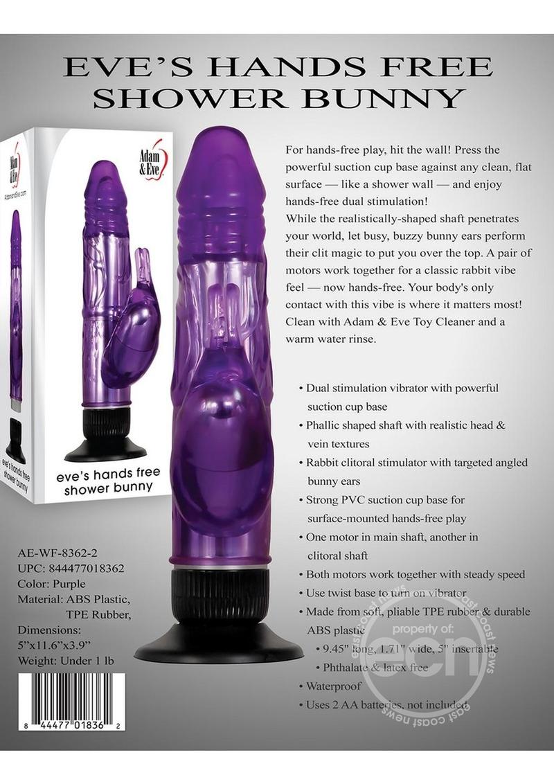 Adam & Eve Eve's Hands Free Shower Bunny Dual Stimulating Vibrator - Purple