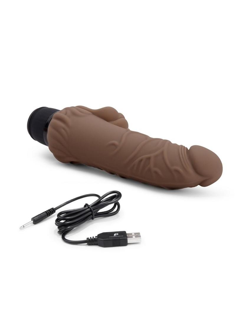 Powercocks Silicone Realistic Vibrator with Clitoral Stimulator 7in - Chocolate