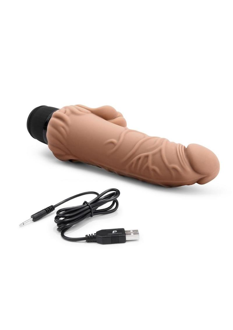Powercocks Silicone Realistic Vibrator with Clitoral Stimulator 7in - Caramel