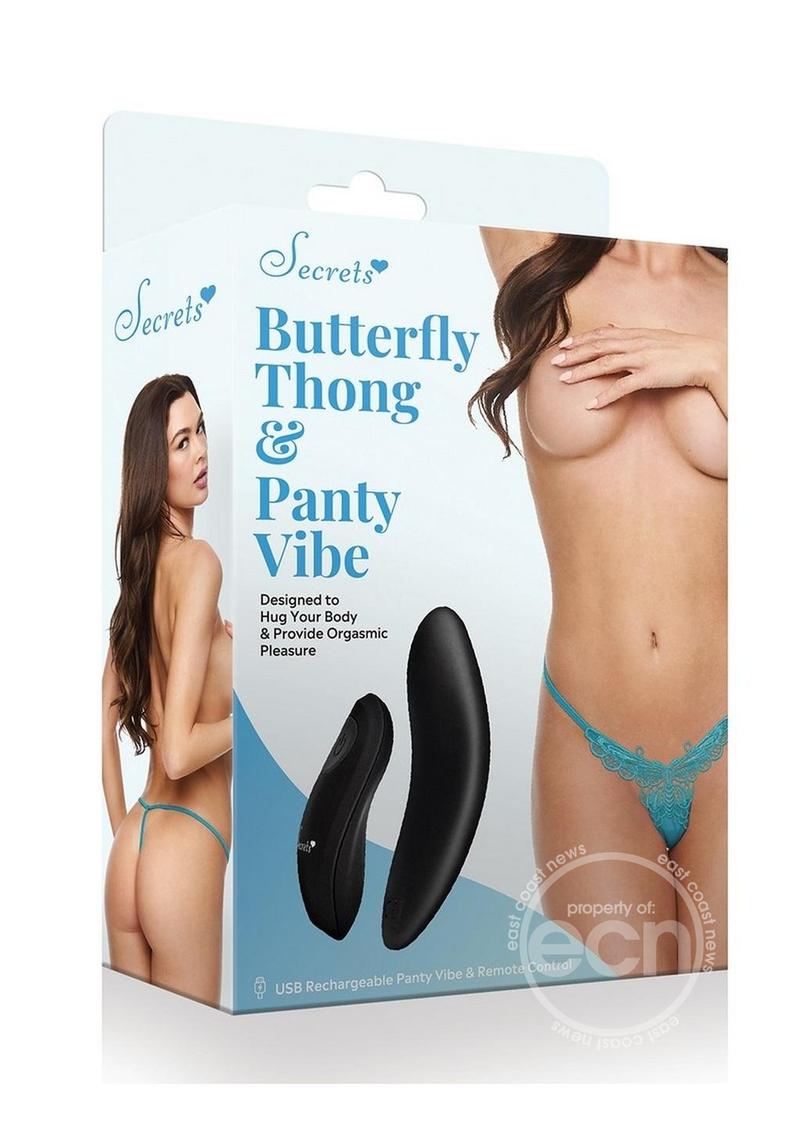 Secrets Butterfly Panty & Rechargeable Remote Control Panty Vibe - O/S - Turquoise