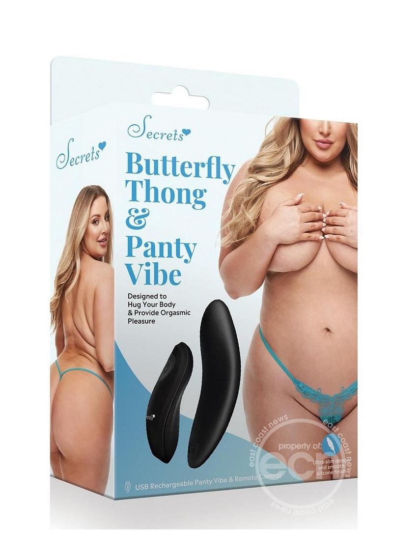 Secrets Butterfly Panty & Rechargeable Remote Control Panty Vibe - Q/S - Turquoise