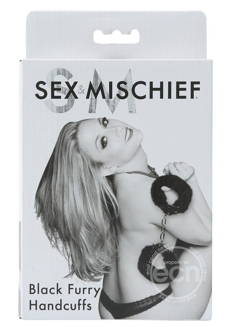 Sex & Mischief Furry Handcuffs - Black