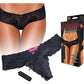 Hustler Toys Vibrating Panties Panty Vibe Lace Up Back Thong with Hidden Vibe Pocket - Black - Medium/Large