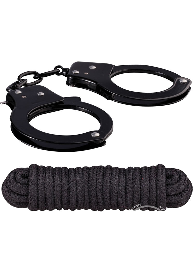 Sinful Metal Cuffs with Keys and Love Rope - Black