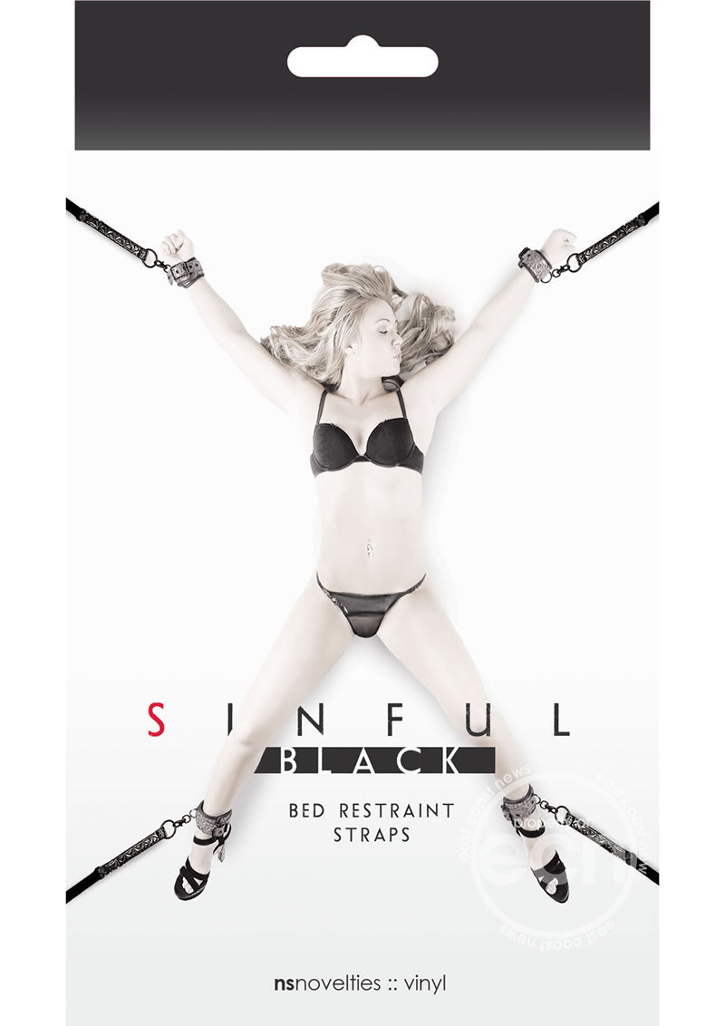 Sinful Vinyl Bed Restraint Straps Kit - Black