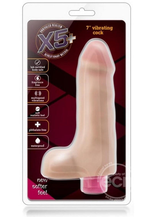 X5 Plus Vibrating Dildo with Balls 7in - Vanilla