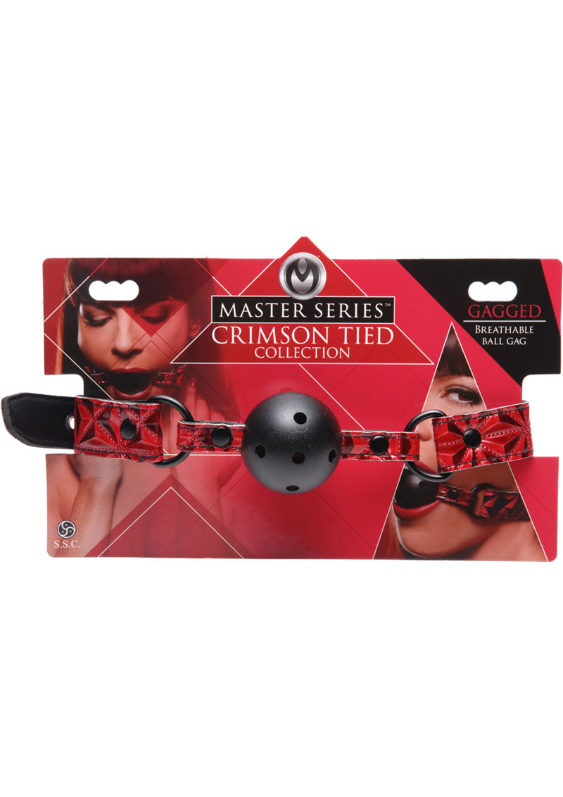 Master Series - Crimson Tied Gagged Breathable Ball Gag - Red & Black