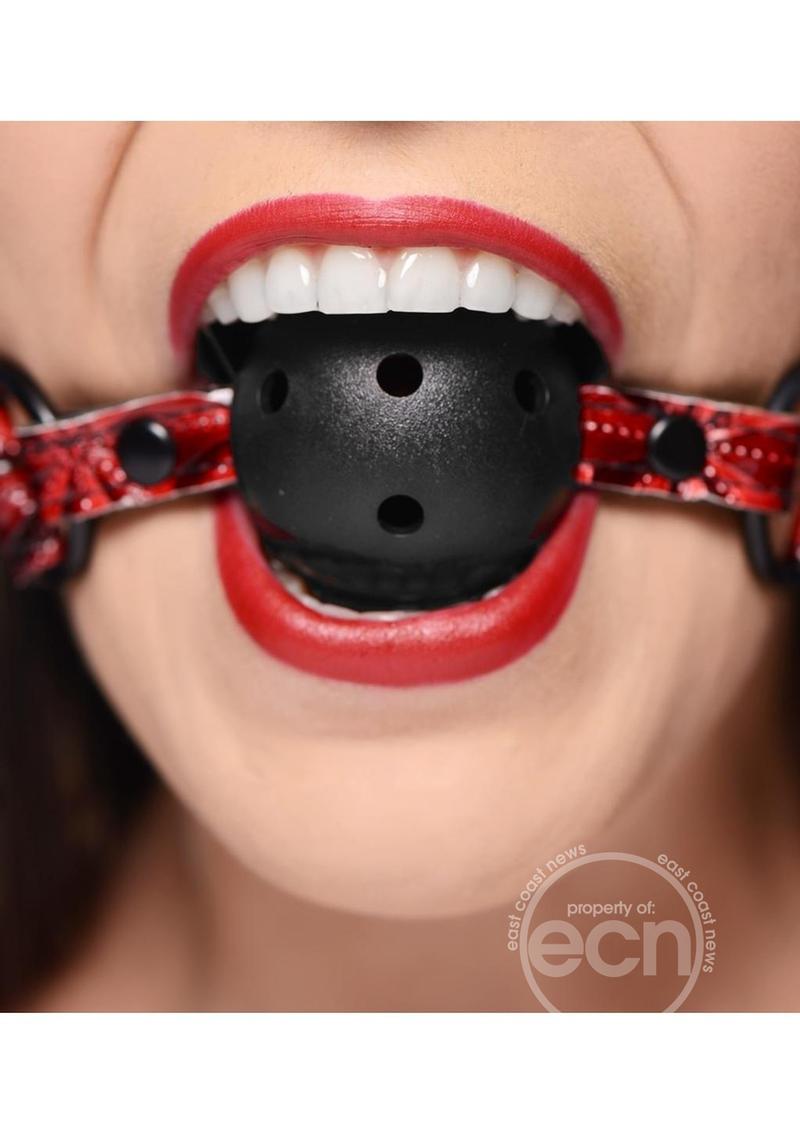 Master Series - Crimson Tied Gagged Breathable Ball Gag - Red & Black