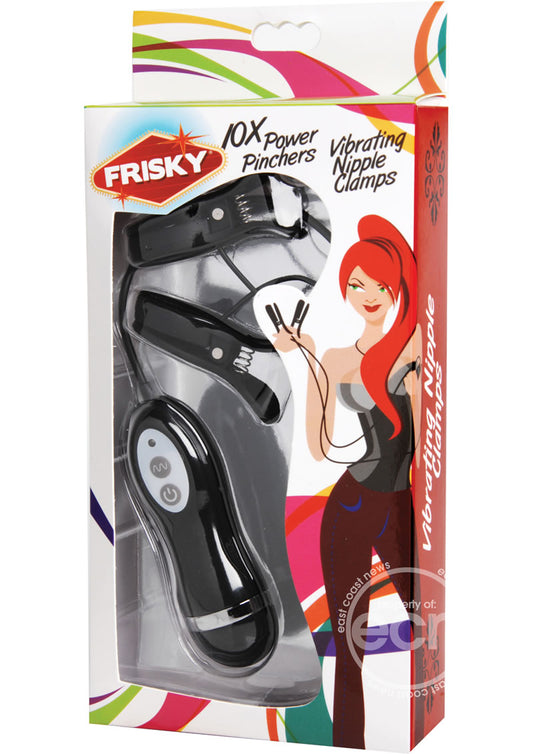 Frisky Power Pinchers 10 Mode Vibrating Nipple Clamps - Black