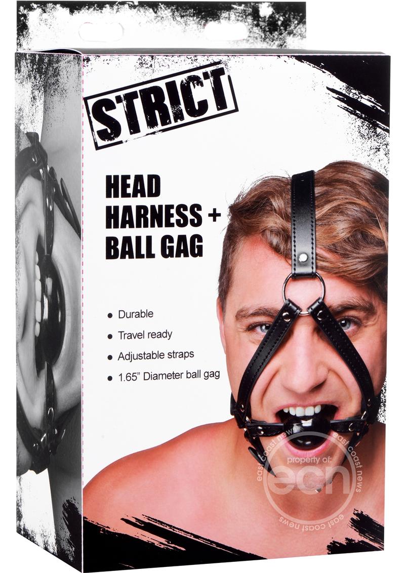 Strict Head Harness with Ball Gag 1.5in - Black