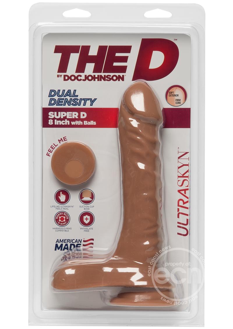 The D Super D Ultraskyn Dildo with Balls 8in - Caramel