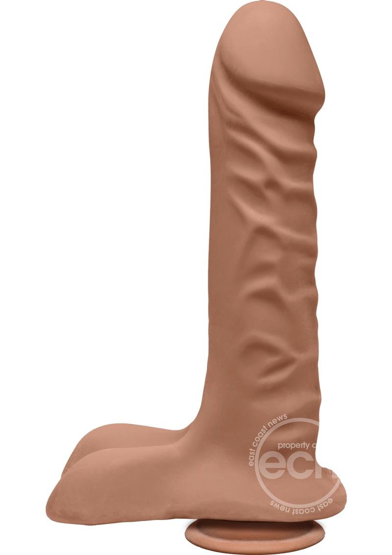 The D Super D Ultraskyn Dildo with Balls 8in - Caramel