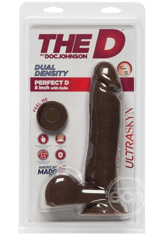 The D Perfect D Ultraskyn Dildo with Balls 8in - Chocolate