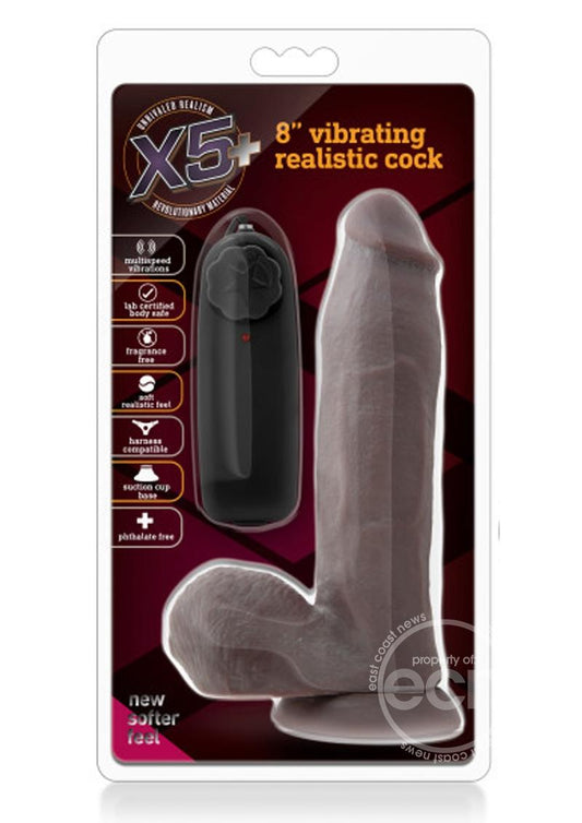 X5 Plus Vibrating Dildo with Remote Control 8in - Chocolate