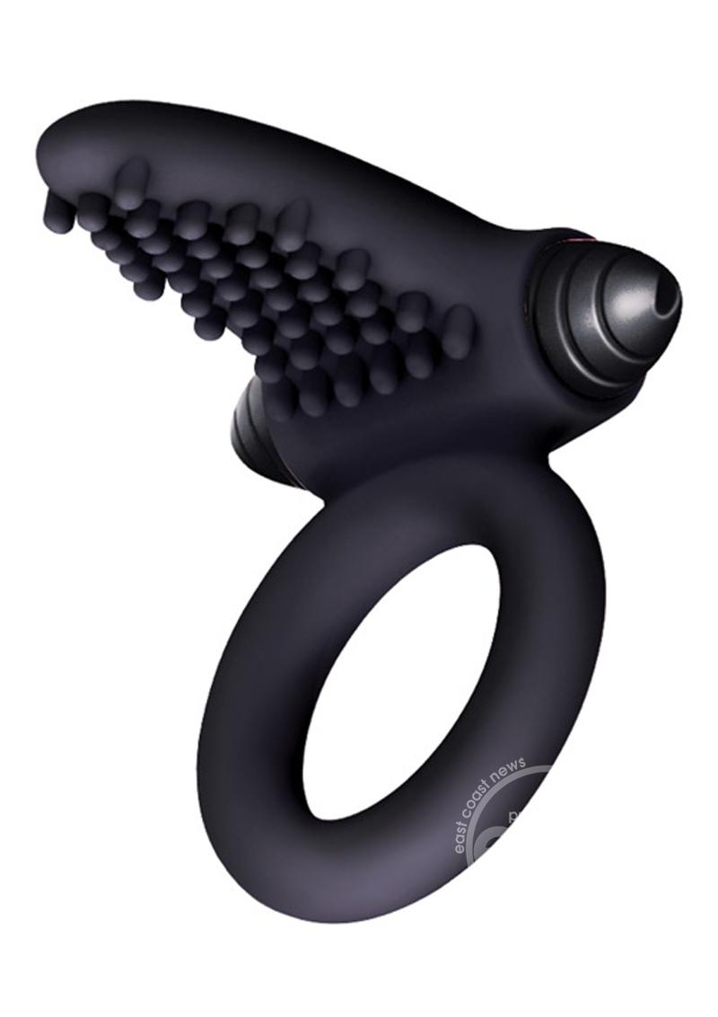 The 9's - S-Bullet Ring Tongue Silicone Vibrating Cock Ring - Black