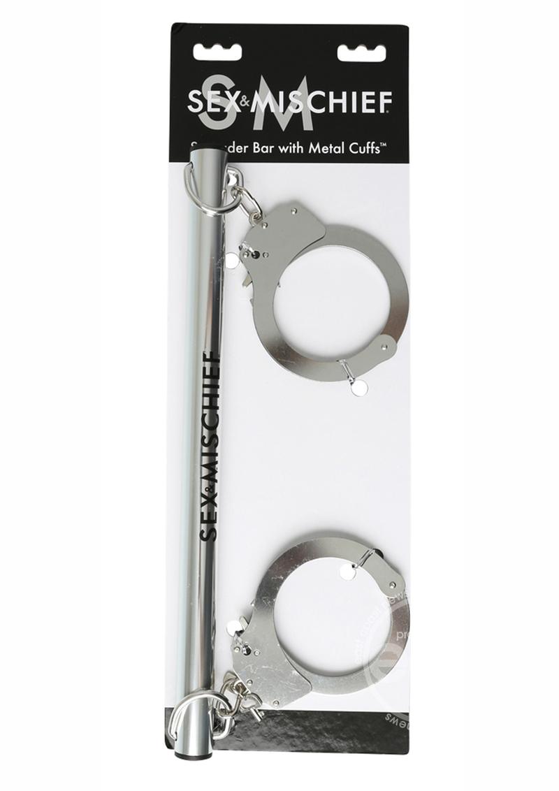 Sex & Mischief Spreader Bar With Metal Cuffs - Silver