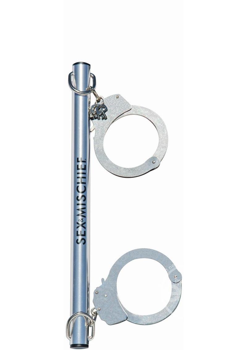 Sex & Mischief Spreader Bar With Metal Cuffs - Silver