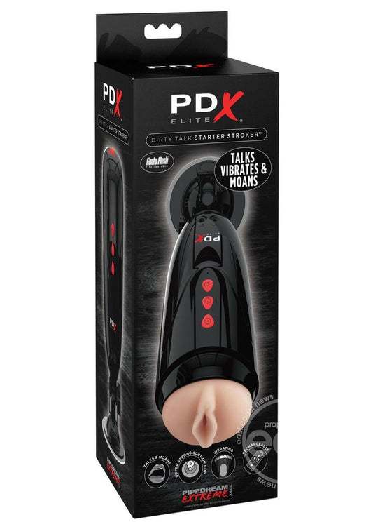Pipedream Extreme Elite Rechargeable Dirty Talk Starter Masturbator - Pussy - Vanilla/Black