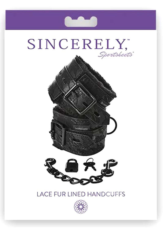 Sincerely Lace Fur Lined Handcuffs - Black