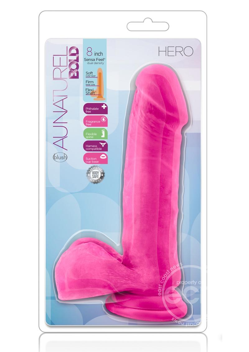 Au Naturel Bold Hero Dildo with Suction Cup 8in - Pink