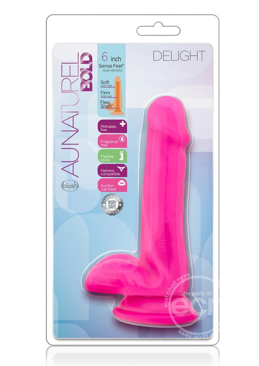 Au Naturel Bold Delight Dildo with Suction Cup 6in - Pink