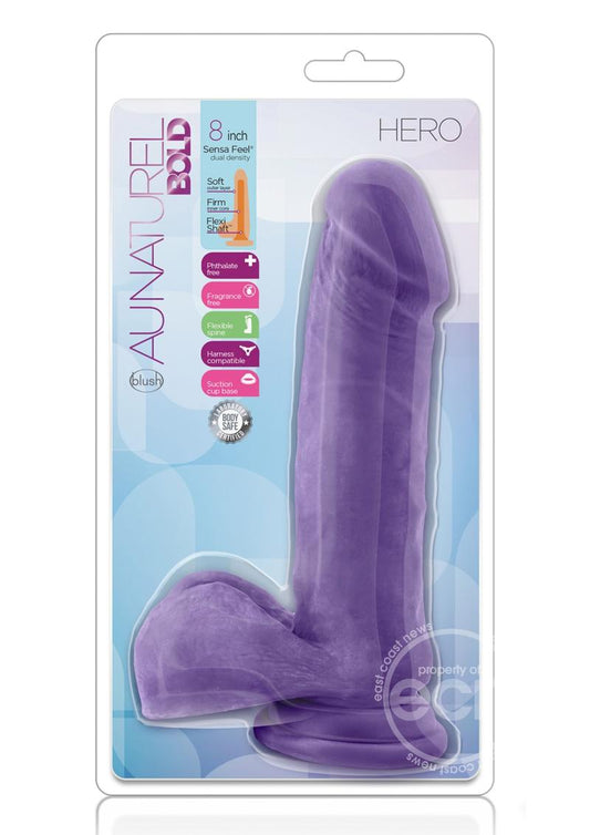 Au Naturel Bold Hero Dildo with Suction Cup 8in - Purple