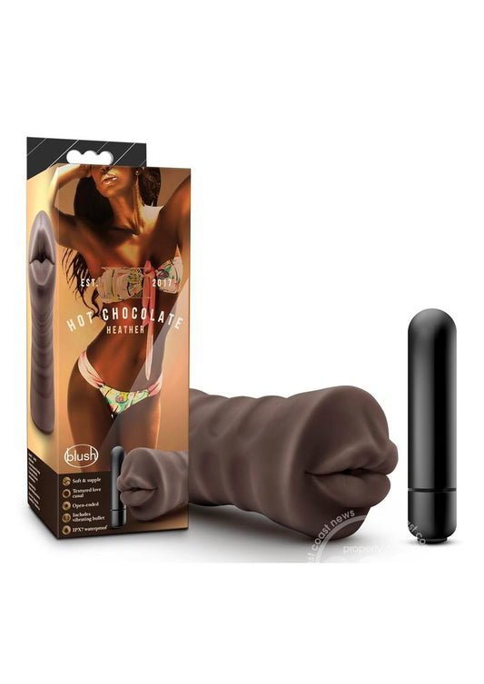 Hot Chocolate Heather Vibrating Masturbator with Bullet - Mouth - Chocolate