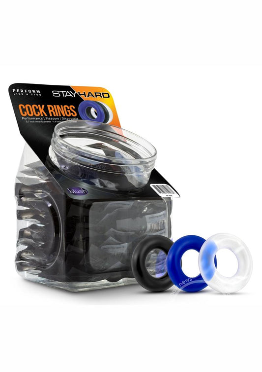 Stay Hard Donut Cock Rings Fishbowl (50 Per Bowl) - Assorted Colors