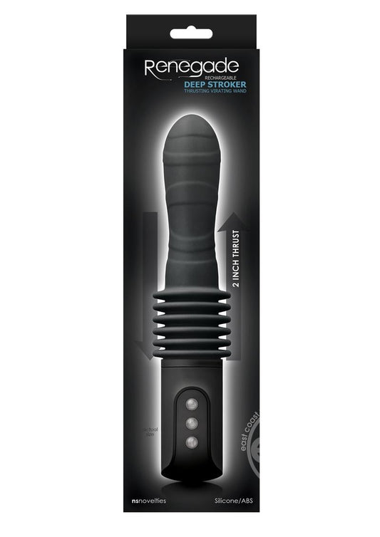 Renegade Rechargeable Deep Stroker Silicone Thrusting Vibrating Wand Massager - Black