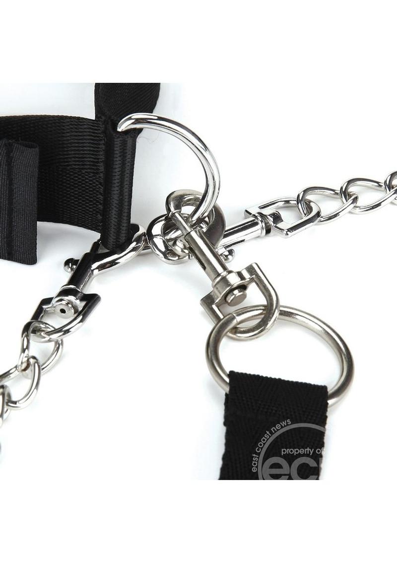 Lux Fetish Collar, Cuffs & Leash Set with Removable Cuffs & Leash - Black