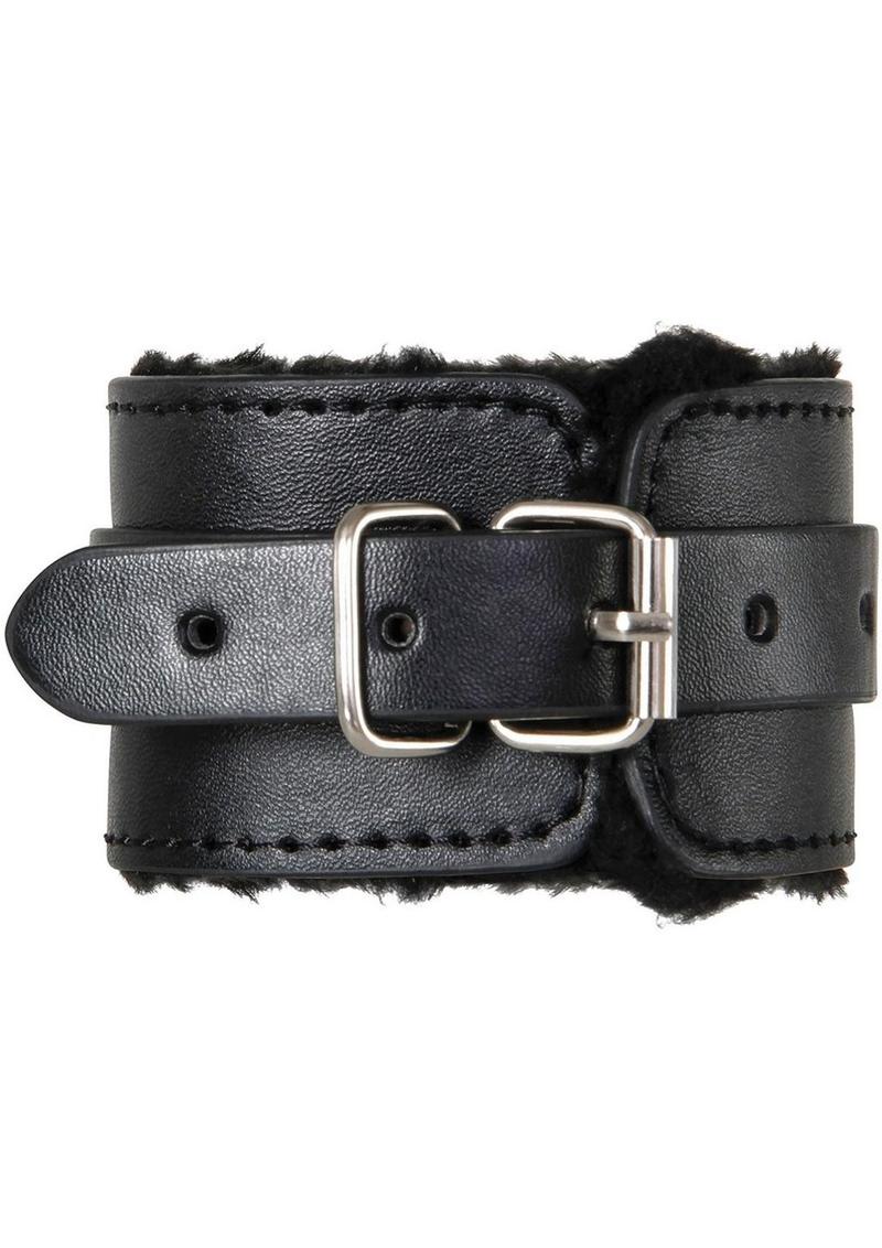 Adam & Eve Adam & Eve's Hog Tie Adjustable Vegan Leather Faux Fur Cuffs - Black