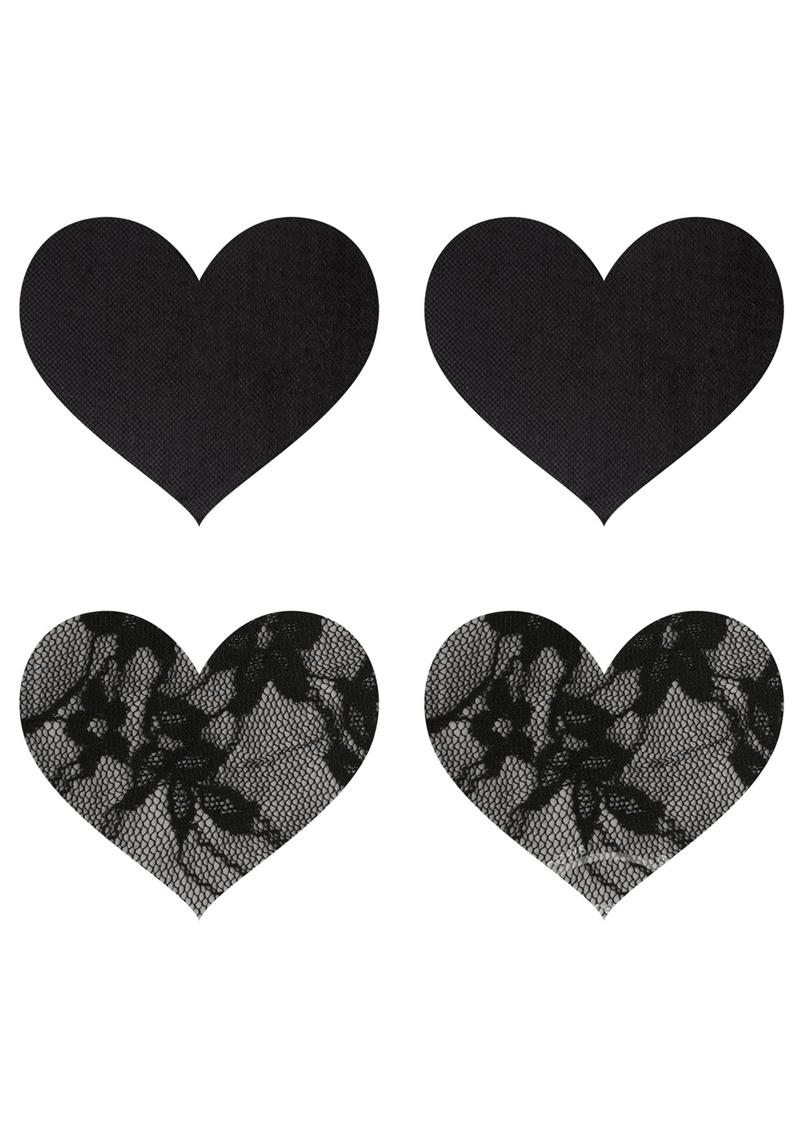 Satin and Lace Hearts Pasties - Black