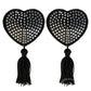 Peekaboo Satin with Stone & Tassel Pasties - Black/White