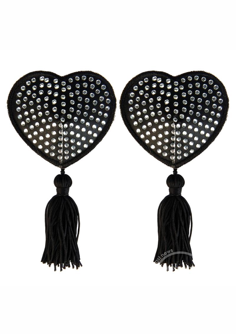 Peekaboo Satin with Stone & Tassel Pasties - Black/White