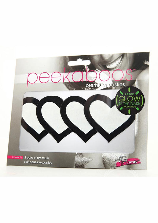 Peekaboo Glow In The Dark Hearts Pasties - Black/Green