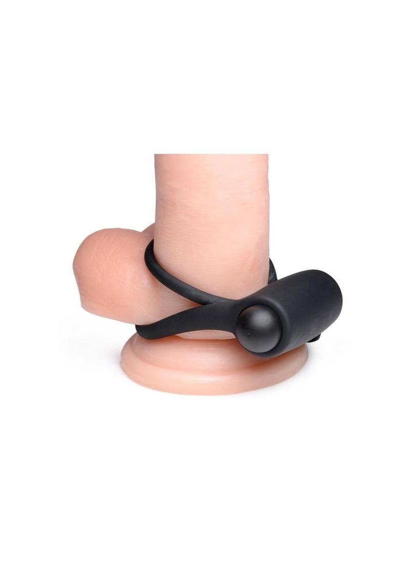 Bang! Silicone Rechargeable Cock Ring and Bullet with Remote Control - Black