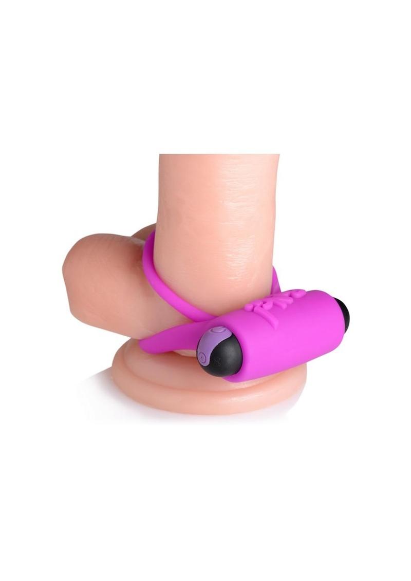 Bang! Silicone Rechargeable Cock Ring and Bullet with Remote Control - Purple