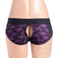 Strap U Lace Envy Lace Crotchless Panty Harness - Small/Medium - Purple/Black