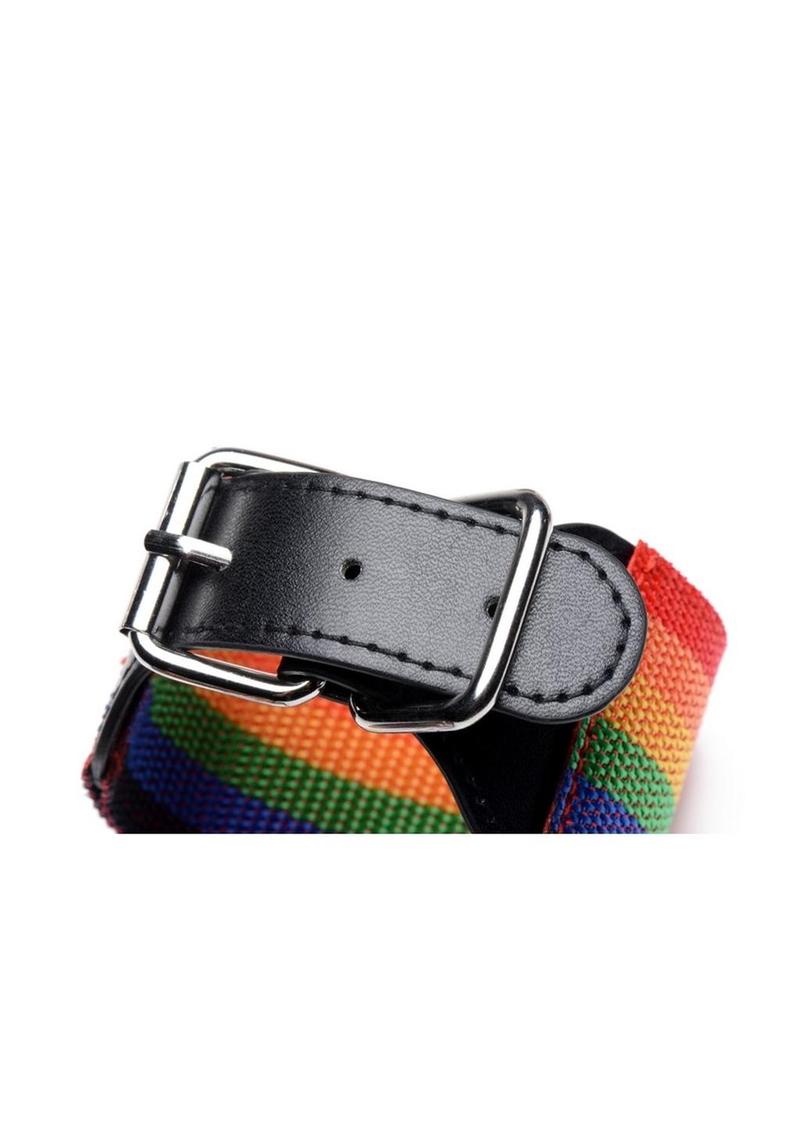 Kinky Pride Rainbow Bondage Set - Wrist/Ankle Cuffs & Collar with Leash