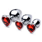 Booty Sparks Gemstones Red Jasper Hearts Anal Plug Set (3 pieces) - Red