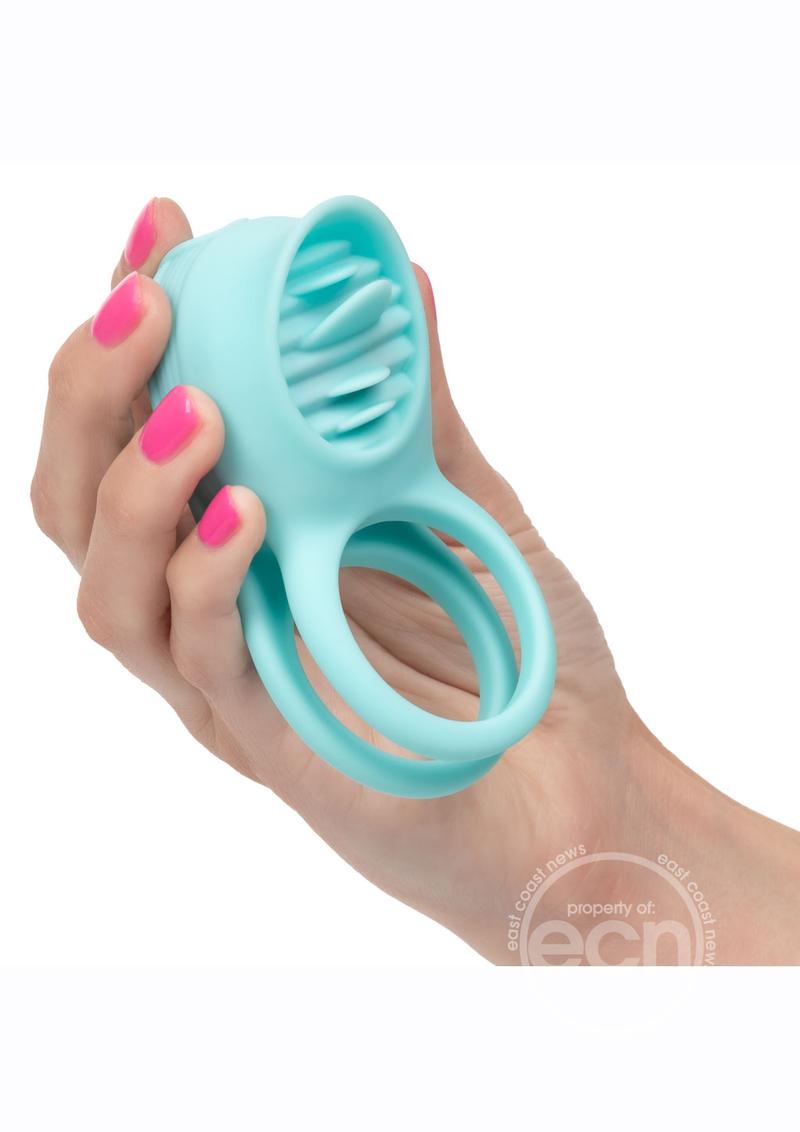 French Kiss Enhancer Silicone Rechargeable Cock Ring - Blue