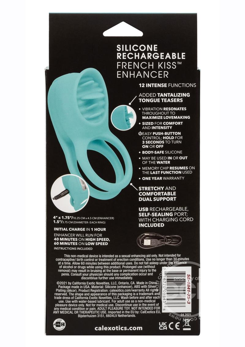 French Kiss Enhancer Silicone Rechargeable Cock Ring - Blue