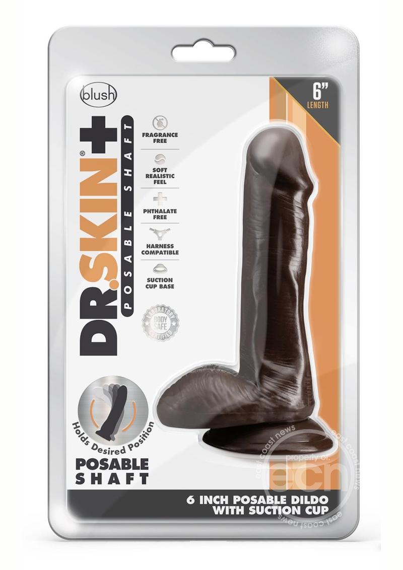 Dr. Skin Plus Posable Dildo with Balls and Suction Cup 6in - Chocolate