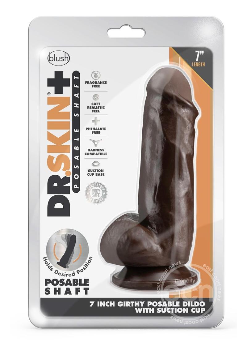 Dr. Skin Plus Girthy Posable Dildo with Balls and Suction Cup 7in - Chocolate